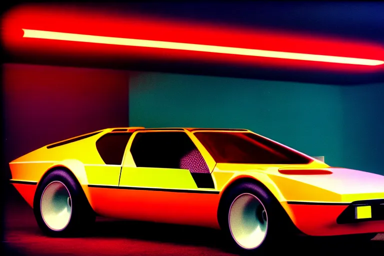 Image similar to stylized poster of a single 1 9 8 1 bmw m 1 concept, thick neon lights, ektachrome photograph, volumetric lighting, f 8 aperture, cinematic eastman 5 3 8 4 film