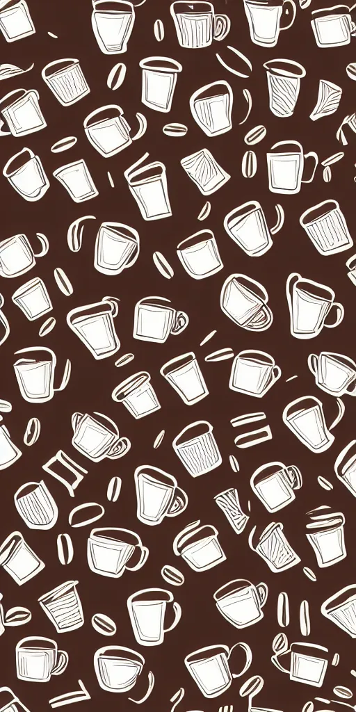 Prompt: seamless pattern of coffee barista equipment latte art, 60's poster, symmetrical, repeating 35mm photography