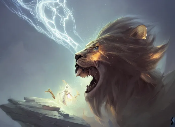 Prompt: a mage gnome shooting lightnings against a lion, white background, elegant, digital painting, concept art, smooth, sharp focus, illustration, from StarCraft by Ruan Jia and Mandy Jurgens and Artgerm and William-Adolphe Bouguerea