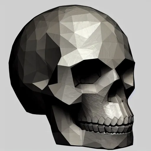 Prompt: low poly crystal skull rendered in unreal engine