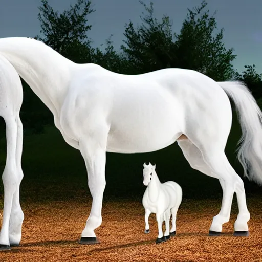 Image similar to a beautiful white realistic horse with feet like human realistic hands