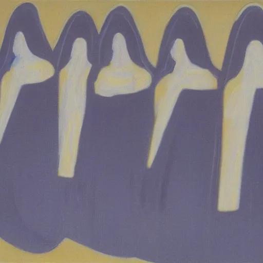 Image similar to nuns in a landscape, by giacomo balla