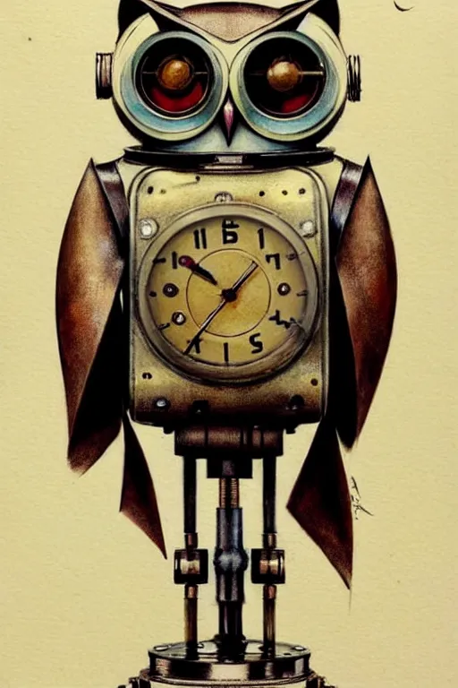 Prompt: (((((1950s retro robot steampunk owl . muted colors.))))) by Jean-Baptiste Monge !!!!!!!!!!!!!!!!!!!!!!!!!!!!!!