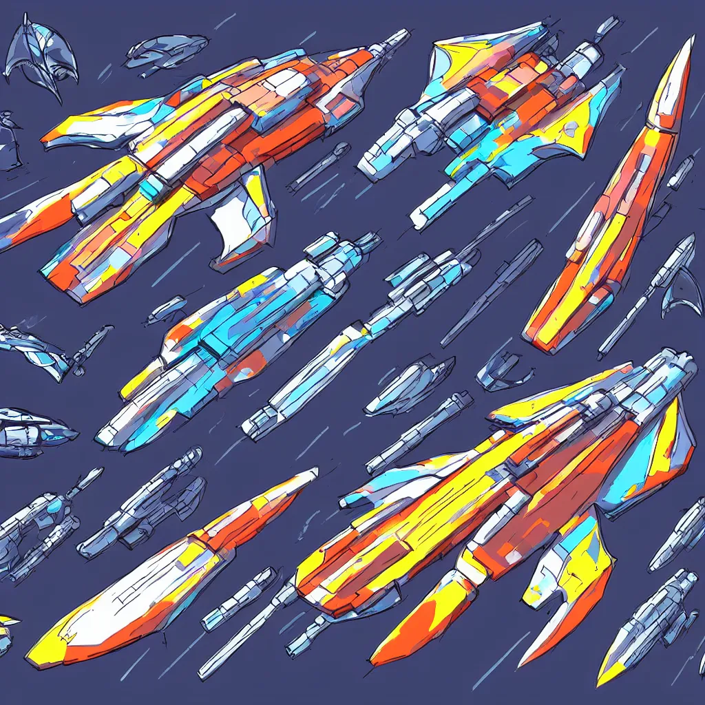 Image similar to combat spaceship concept art colorful