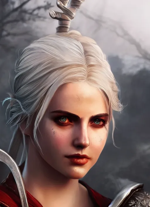 Prompt: ciri, league of legends character select art, digital art, octane render