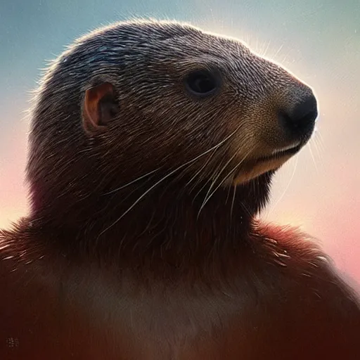 Image similar to Kirbycloseup filled background around face of a marmot, dark light night, intricate, elegant, sharp focus, illustration, highly detailed, digital painting, concept art, matte, art by WLOP and Artgerm and Greg Rutkowski and Alphonse Mucha, masterpiece