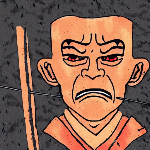 Prompt: samurai with gollum face, winter, snow, depressed, dark