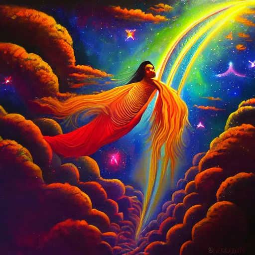 Image similar to ayahuasca journey above earth, astral spirit space journey in oil painting, ayahuasca, trending on artstation, award winning, emotional, highly detailed ethereal surrealist art