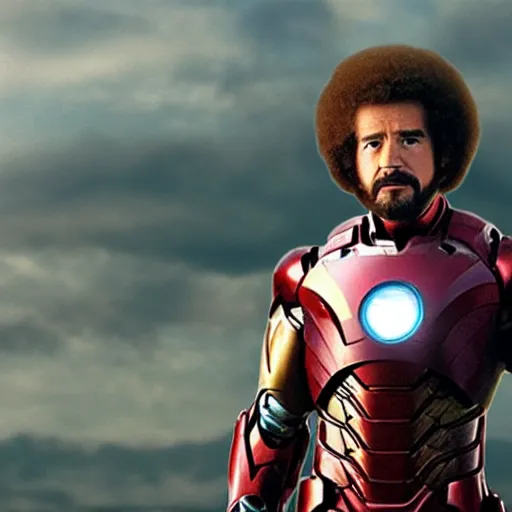 Image similar to a still of Bob Ross as Ironman