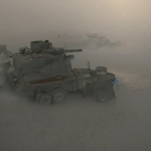 Image similar to What is revealed in the Fog Of War, photo realistic, HRDI 8K octane render.