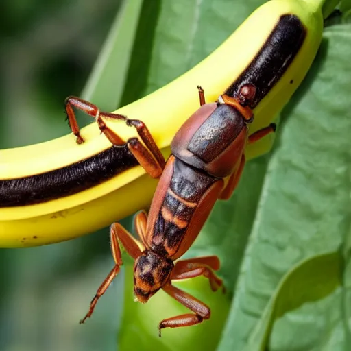 Image similar to A big bug eating a banana