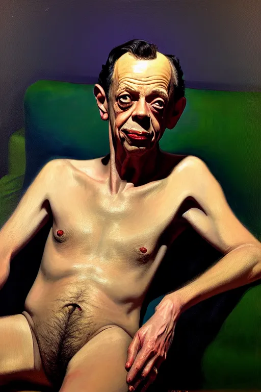 Image similar to portrait of don knotts sitting with full face full figure seductive sensual alluring attractive, in the style of disco elysium, expressionism, artstation, trending, andrew wyeth, jamie wyeth, john singer sargent,