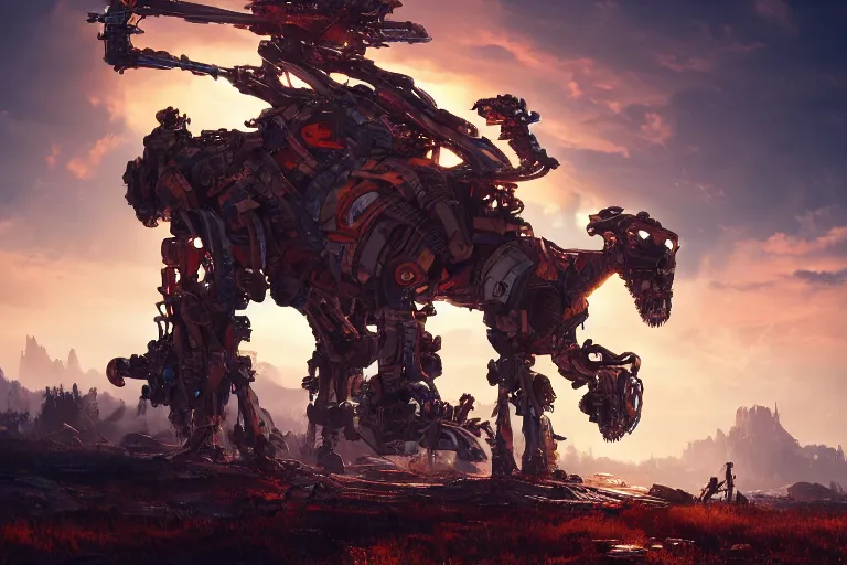 Image similar to thunderjaw machine mecanical creature robot of horizon forbidden west horizon zero dawn radiating a glowing aura global illumination ray tracing hdr fanart arstation by ian pesty and alena aenami artworks in 4 k