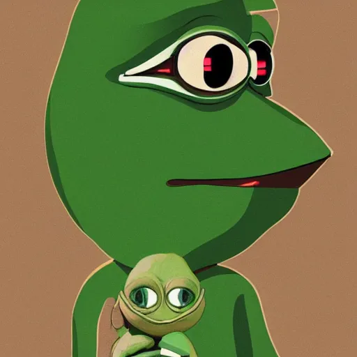 Prompt: pepe the frog offering coffee - composition : dynamic lighting, depth details, intricate, asymmetric, proportion, highly quality, balance, unity, extremely highly detailed. by bambang nurdianshyah ( face details and background ) garis edelweiss ( lighting ) roby dwi antono ( character and big details ) kira ayn varszegi ( small details )