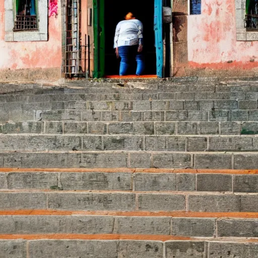 Image similar to a fat Indian woman falling down steps in Porto