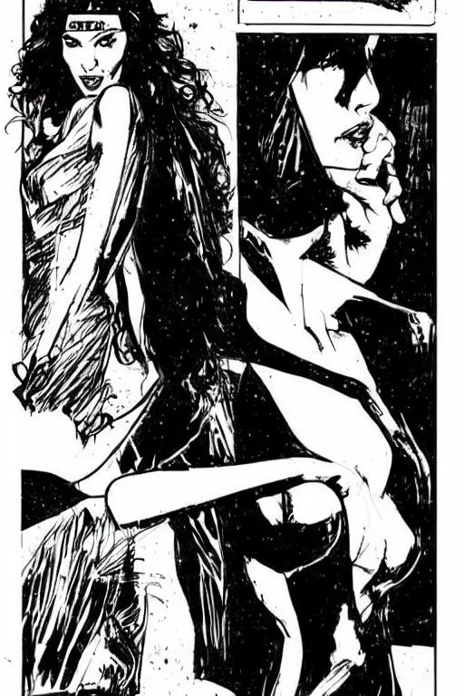 Prompt: portrait of gal gadot dancing, nightclub, stunning dress, style of guido crepax