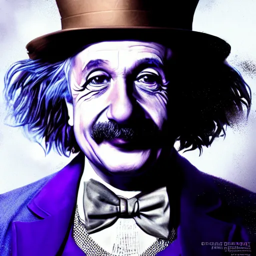 Image similar to portrait of albert einstein as willy wonka, league of legends amazing splashscreen artwork, fantasy, splash art, natural light, elegant, photorealistic facial features, intricate, fantasy, detailed face, atmospheric lighting, anamorphic lens flare, cinematic lighting, league of legends splash art, hd wallpaper, ultra high details by greg rutkowski