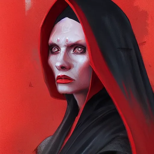 Image similar to portrait of a woman by greg rutkowski, young sith knight darth talon, red and black skin, star wars expanded universe, wearing black robes, she is about 2 0 years old, highly detailed portrait, digital painting, artstation, concept art, smooth, sharp foccus ilustration, artstation hq