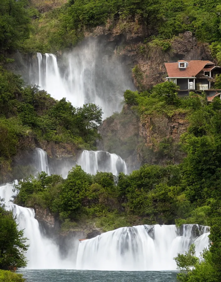 Image similar to house under waterfall