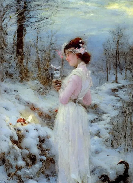 Prompt: the witch of frost by eugene boudin and vladimir volegov and alexander averin and delphin enjolras and daniel f. gerhartz