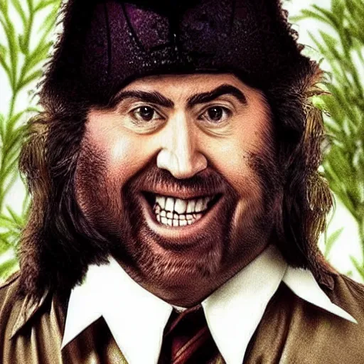 Prompt: nicholas cage as hagrid from harry potter