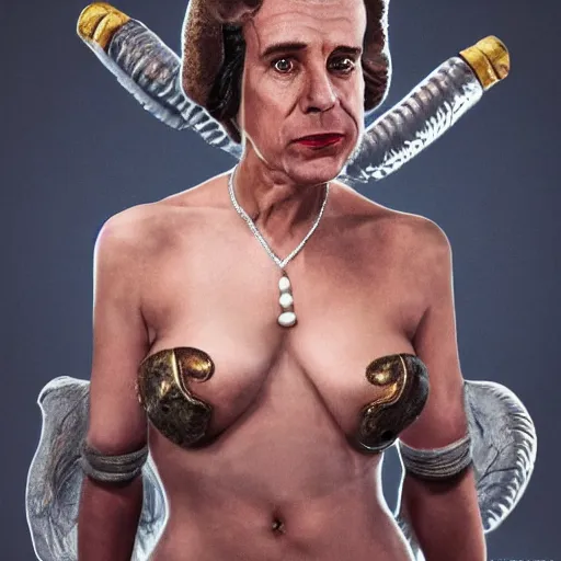 Prompt: Jordan Peterson as leia slave, photorealistic, portrait, metal bikini, 4k