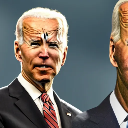 Prompt: Giant Mega Chad Dark Mode Joe Biden looming over a thunderstorm