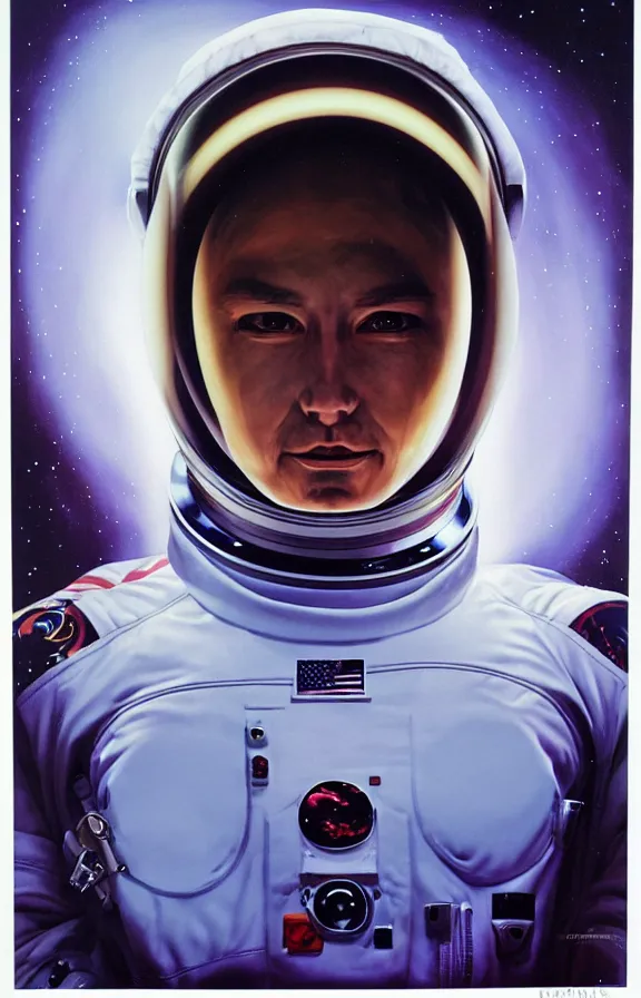 Image similar to portrait of an astronaut, ((alien)), in the style of hajime sorayama