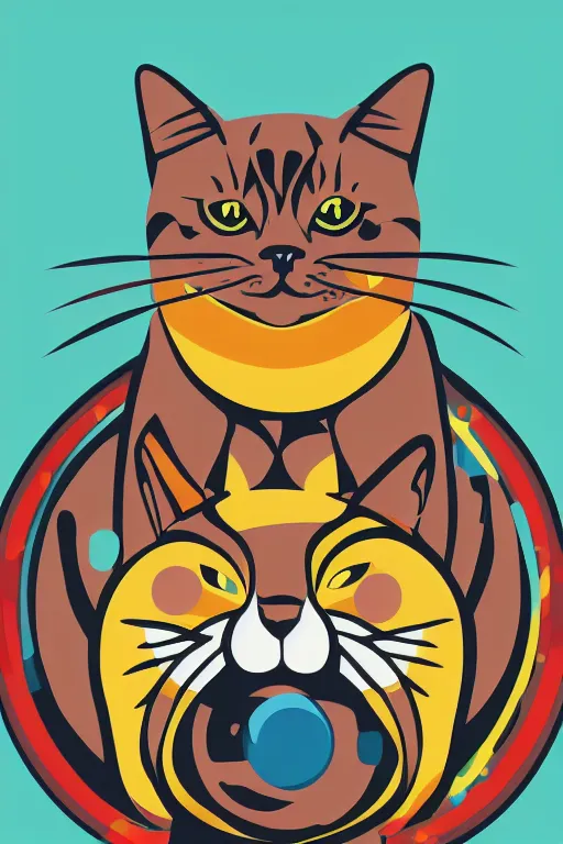 Prompt: Portrait of a cat as a wrestler, sticker, colorful, illustration, highly detailed, simple, smooth and clean vector curves, no jagged lines, vector art, smooth