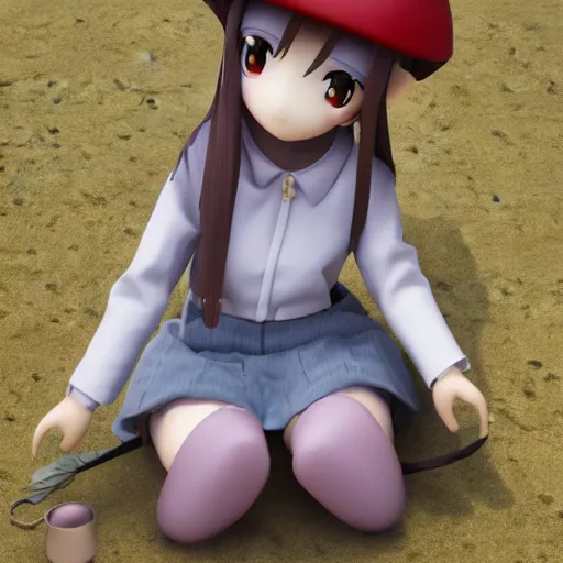Prompt: cute fumo plush of a farmer girl, peasant anime girl, symmetry, vray