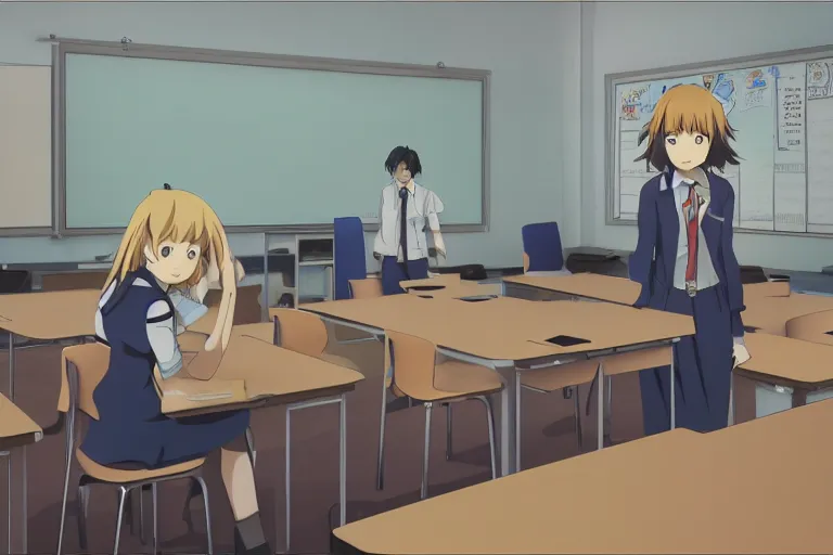 a beautiful picture of people in classroom, anime,, Stable Diffusion