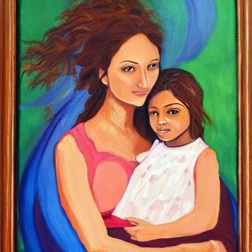 Prompt: a beautiful painting of a gorgeous young mother