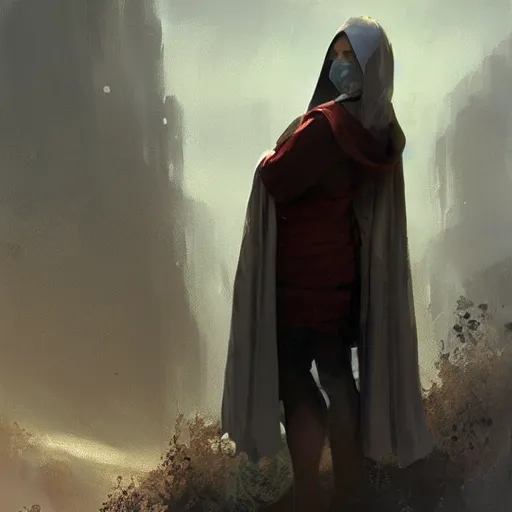 Image similar to a nurse with a hood on and short sleeves, Matte painting , detailed painting, greg rutkowski