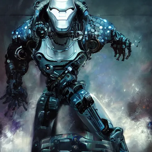 Image similar to robot villain from the future by raymond swanland, highly detailed