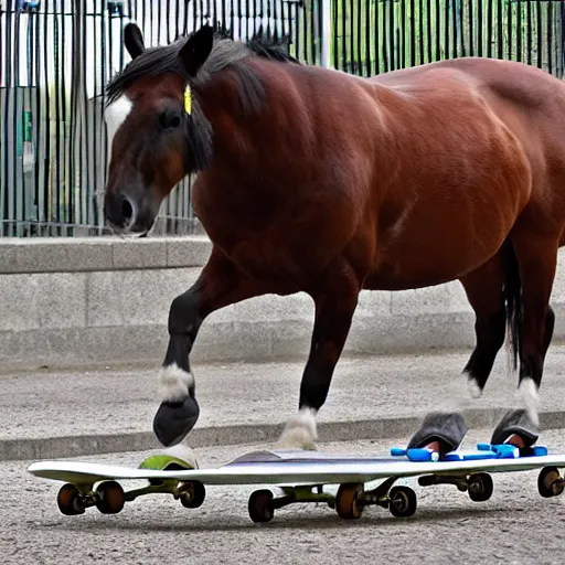 Prompt: horses skateboarding