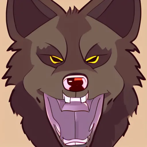 Prompt: fursona of wolf with happy face and angry holding