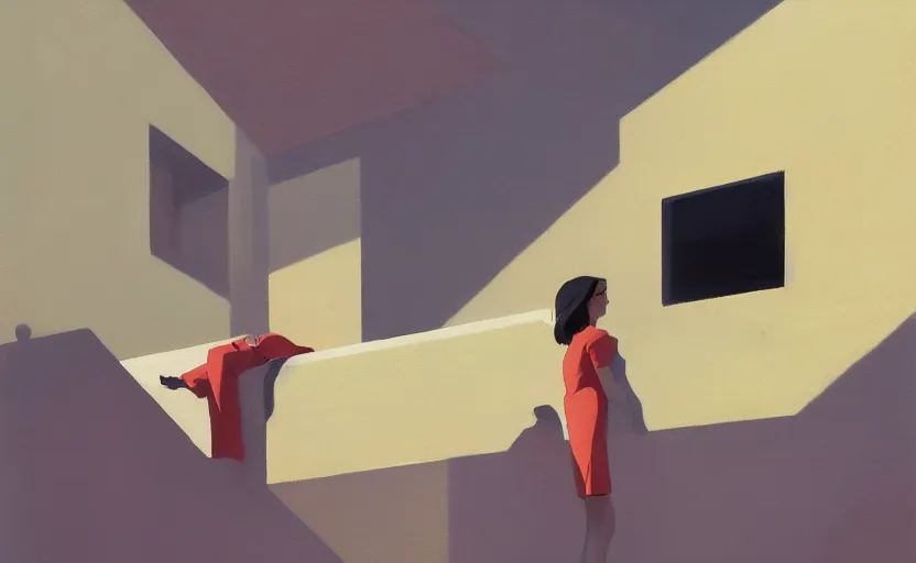 Image similar to a stream of consciousness by atey ghailan and edward hopper