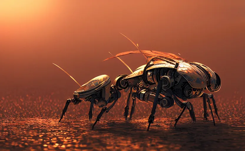 Image similar to insect robot, hyperdetailed, artstation, cgsociety, golden hour 8 k