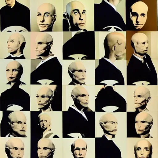 Image similar to fifty bald men by andy warhol