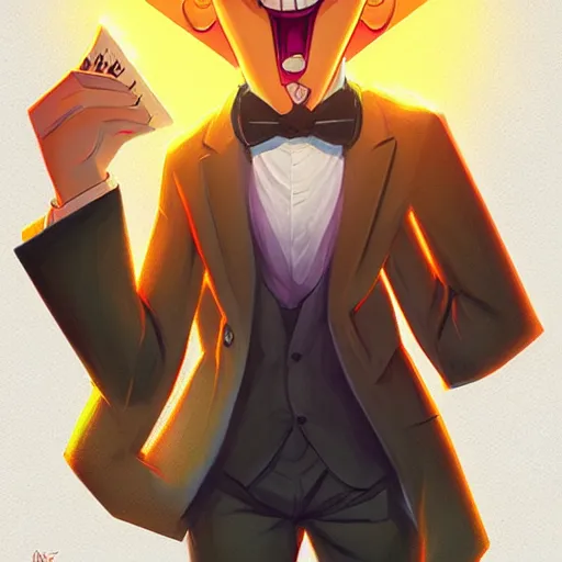 Prompt: bill cipher from gravity falls by ross tran, artgerm, marc simonetti