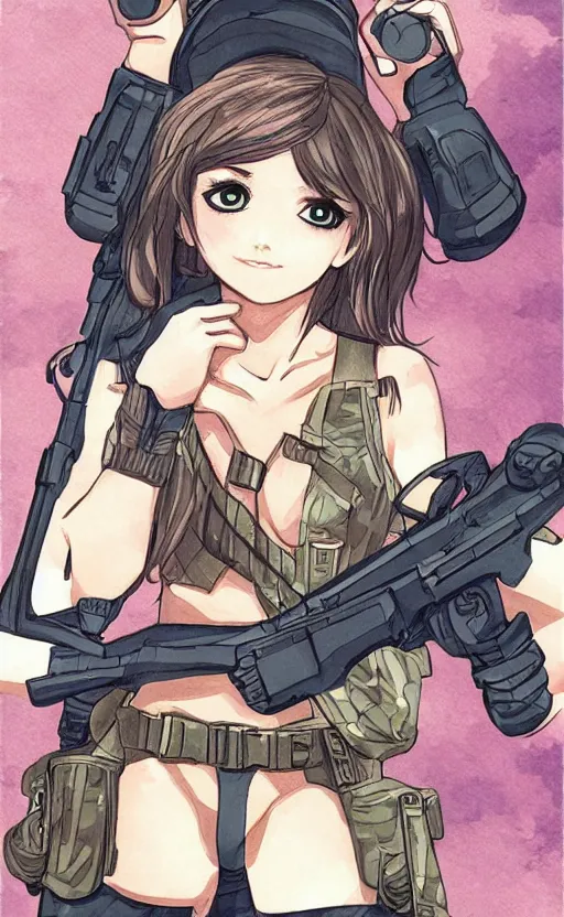 Prompt: girl, trading card front art, soldier clothing, human anatomy, matte, illustration, by ayaka on pixiv