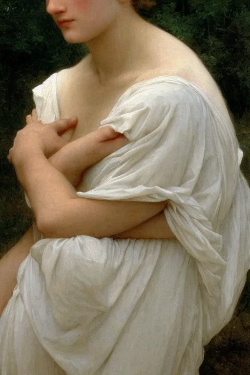 Image similar to portrait of a giant beautiful athletic pale girl, white dress, moonlight, hd, realistic, bouguereau