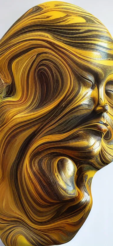 Image similar to epic, abstract sculpture of beautiful female face and swirling marbling liquifying acrylic painting, clouds, golden hour, beautiful light, 3 d sculpture of carving marble