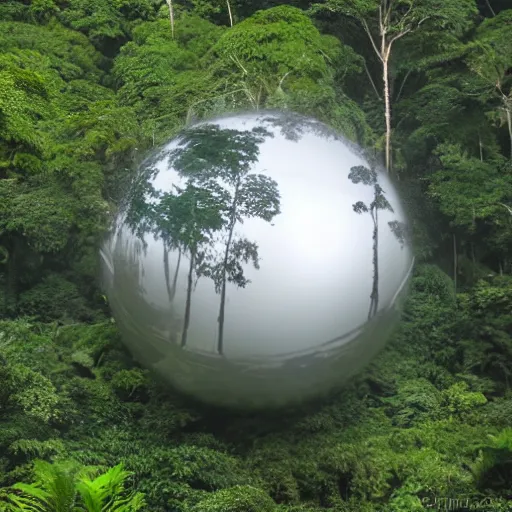 Image similar to photo of a chrome blob in the amazon rainforest