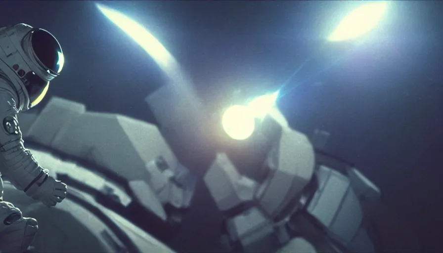 Image similar to movie still of a transcendental astronaut being, cinematic composition, cinematic light, anamorphic lens