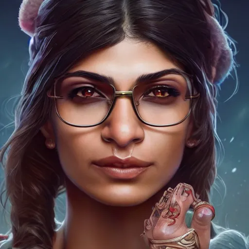 Image similar to mia khalifa fantasy warrior, intricate, highly detailed, digital painting, artstation, concept art, smooth, sharp focus, illustration, unreal engine 5, 8 k, art by artgerm and greg rutkowski and alphonse mucha