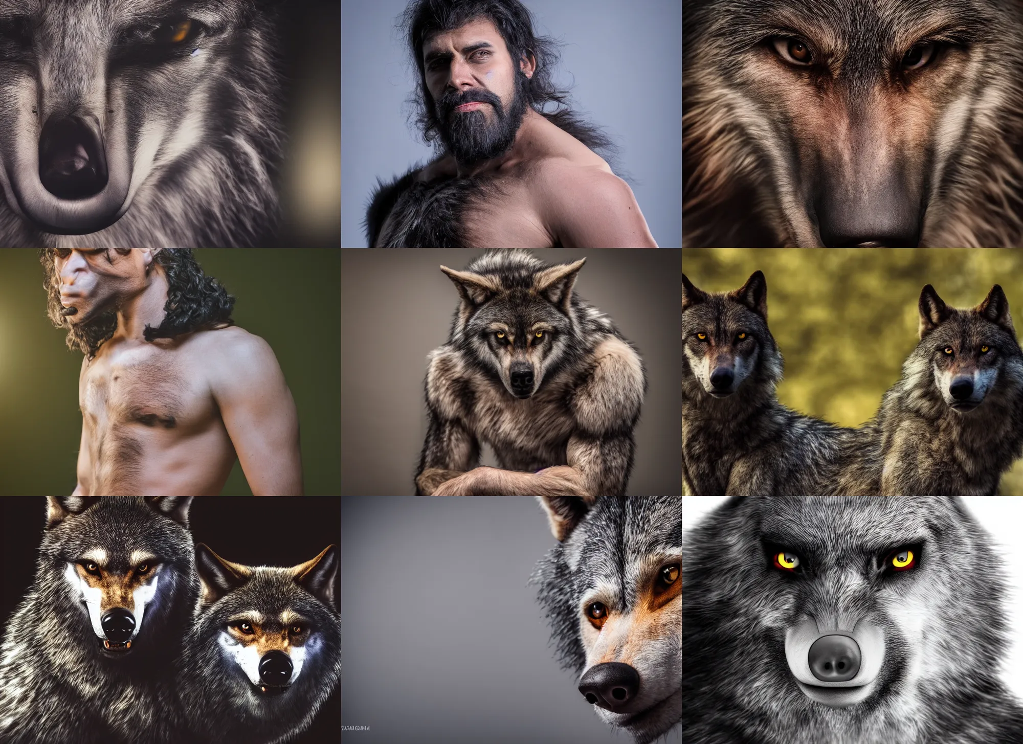 Prompt: photo still of werewolf, 8 k, studio lighting bright ambient lighting key light, 8 5 mm f 1. 8