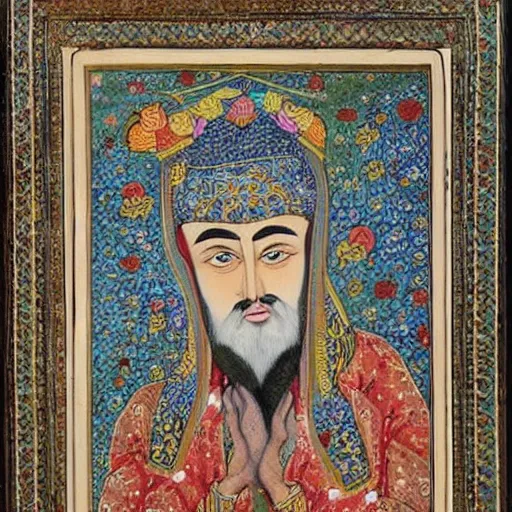 Prompt: a persian miniature painting by reza abbasi