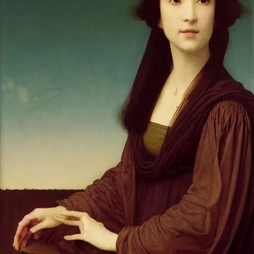 Prompt: museum quality painting of yamaguchi momoe, by jan van eyck, tom bagshaw, jean delville, william bouguereau, albrecht durer