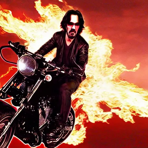 Image similar to keanu reeves as ghostrider 4 k detailed super realistic